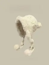 ニット帽子 レディース 【冬・愛い・保温・耳あて・うさぎファー・手編み・ポンポン】