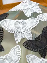 黒白の牛乳シルク刺繍チュール蝶フラワー【DIY手作りレース布パッチ装飾用】
