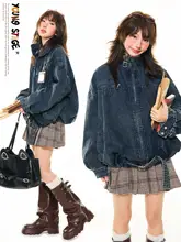 ヴィンテージ風デザインのライダージャケット【秋冬用・ゆったりフィット・デニム】
