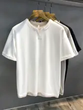 亜麻混合素材の短袖ヘンリーネックTシャツ【極上の柔らかさ・ルーズフィット・メンズ用】（セットアップ対応）