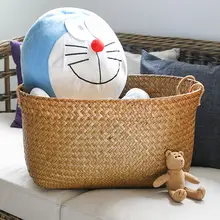 手編み草製 収納バスケット 大型 ランドリーバスケット おもちゃ収納 北欧デザイン