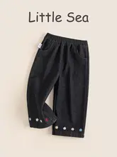 冬用ビンテージスタイル 子供用厚手ストレートパンツ【裏起毛・保温・デニム・可愛いデザイン】（セットアップ対応）