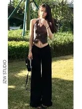 美しいシルエットの黒のローライズフレアパンツ【女性用・カジュアル・秋季用・フィットデザイン】