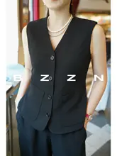 極上の柔らかさのVネック無袖ベストとストレート九分パンツ【シンプルデザイン・秋用】（セットアップ対応）