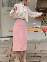春夏用 薄手ピンクシフォンタイトスカート【フィットデザイン・ウエストゴム】