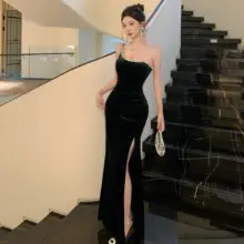 高級感漂うフランス風セクシーオフショルダーのロングドレス【ウエディングやパーティーに最適】