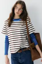 学院風ボーダーTシャツ【春夏用・ラウンドネック・コットン製・ショートスリーブ】