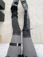 雪の華デザインのグレー水玉柄タイツ【バンド付き・中丈】