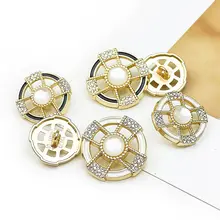 パールと金属製のダイヤモンド装飾ボタン【ファッションジャケット・コート用】