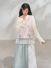 春の花束デザイン 刺繍入り半身スカート【長袖・ラウンドネック・和風】