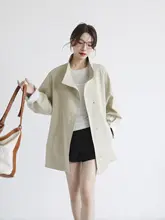 立襟デザインの春用トレンチコート【女性用・ルーズフィット・ショート丈】