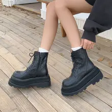 女性用厚底マーチンブーツ【本革・秋冬用・中筒デザイン・英倫風】