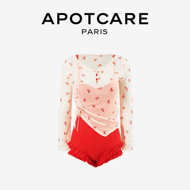 APOTCARE セクシーでクラシックなデザイン！赤いワンピース水着【大人の女性用・贅肉カバー・美容効果】