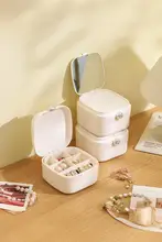 便利な携帯用ジュエリーボックス【リング・イヤリング・ネックレス収納・ミラー付き・二層式】