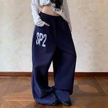 スウェットパンツ レディース ワイド ルーズ 英字プリント アメカジ ヴィンテージ ストリート カジュアル「Apocket」