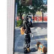 高身長向け 薄手グレー迷彩ワークパンツ【秋冬用・ハイウエスト・ルーズフィッ ト・多ポケット】（セットアップ対応）