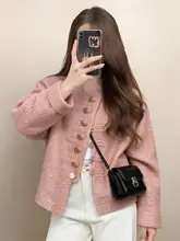 ツイード風 ショートジャケット【春用・ピンク・ボタン付き・小柄向け】
