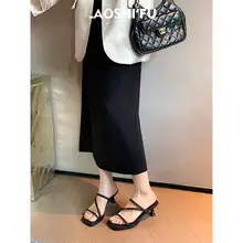 羊皮製のフレンチスタイル ハイヒールサンダル【オープントゥ・スクエアトゥ・細ヒール】