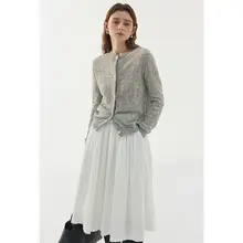 白色抽褶Aラインミディスカート【綿・春夏用・快適な着心地】（セットアップ対応）
