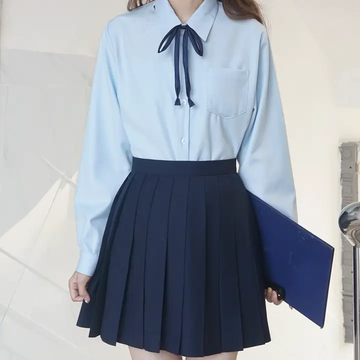 青色 プリーツ JK 制服 トップス 女士 基本スタイル