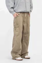 GANGURRU メンズ ヴィンテージ風ウォッシュ加工 ストレートカット カーゴパンツ【ゆったりフィット】