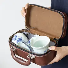 旅行用 茶器セット【老陶泥・手描き青花・ポータブル・急須と三つの茶杯含む】（セットアップ対応）