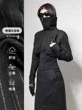 ストライプデザインのフィット＆フレアドレス【スリット入り・女性用・スリム効果】（セットアップ対応）