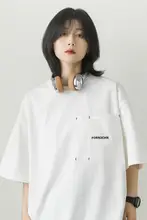 漫渡 320gダブルファブリック刺繍ポケット付きショートスリーブTシャツ【ルーズフィット・ポケットデザイン】