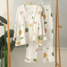 純綿二重ガーゼ長袖パジャマ【スウィートデザイン・パンツ付き・春秋用】（セットアップ対応）