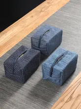 レトロデザインの布製ティッシュボックス【麻混素材・リビング用・古画デザイン】