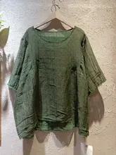 夏用 軽やかで透け感のある麻リネンプリントトップス【ゆったりシルエット・カジュアルデザイン】（セットアップ対応）