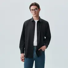 シルク混長袖ビジネスカジュアルシャツ【秋用・ボタン隠し・襟付き】