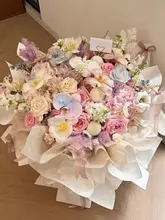 洗面器用 造花バラと永生花の華やかなブーケ【ギフトや誕生日に最適】