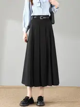 黒のハイウエスト Aラインプリーツスカート【秋用・学院風】