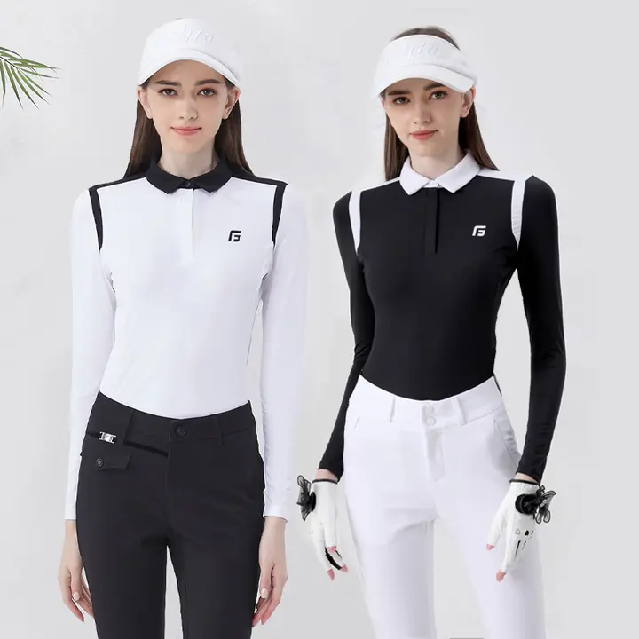 春夏用ゴルフポロシャツ【長袖・韓国風・フィット感あり・バイカラー】（セットアップ対応）