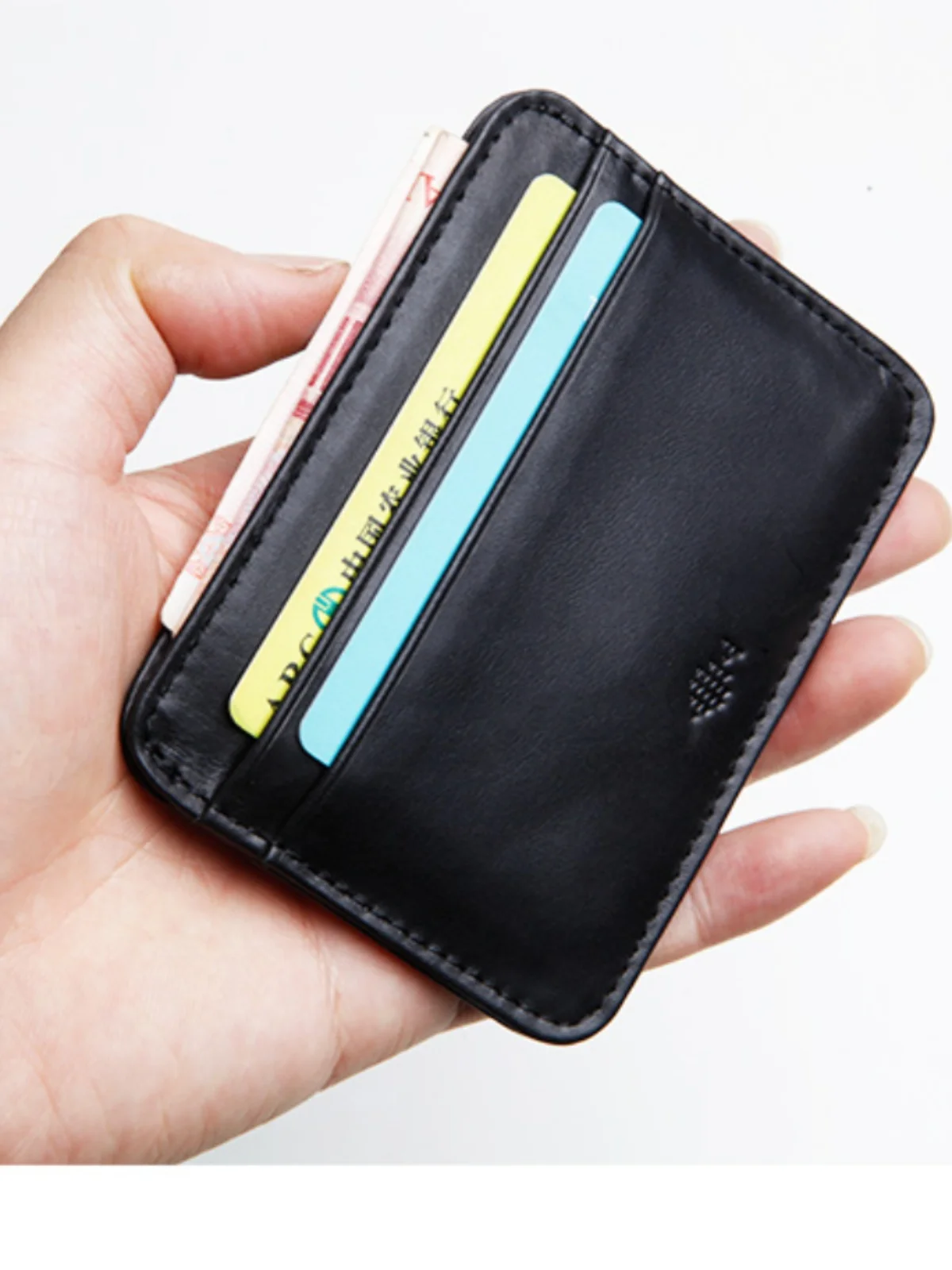 メンズ 本革 小型カードホルダー 超薄型 小銭入れ：コンパクトな日常使いに最適なトライフォールド設計