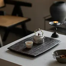 高級無垢材ヴィンテージ風茶盤【シンプルデザイン・干し泡茶台・炭化仕上げ】