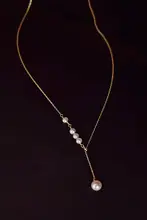天然の淡水パールネックレス【手作り・Y字型・14Kゴールドコーティング】