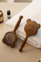 純木製気持ち良いマッサージ機能付き小型ヘアブラシ【ポータブル・クッションブラシ】