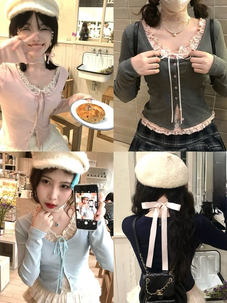 デザイン性のある重ね着風ニットトップス【極上の柔らかさ・首紐付き】（セットアップ対応）