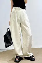 夏用 リネン製 ミルクホワイトワイドパンツ【ゆったりバナナパンツ・アーチデザイン】