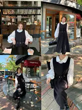 黒色ストーンプリントの タンクトップワンピース【ホワイトシャツ付き・ルーズフィット・大きいサイズ対応】（セットアップ対応）