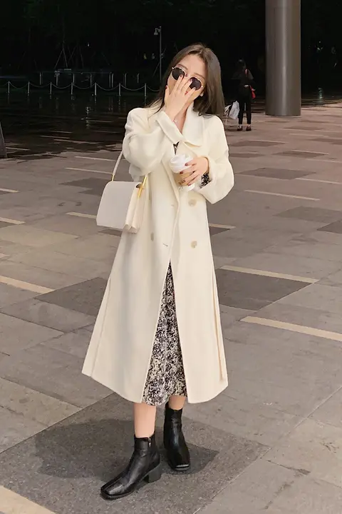ダブルフェイスのカシミヤ混ウールコート【女性用・ルーズフィット・膝下丈】
