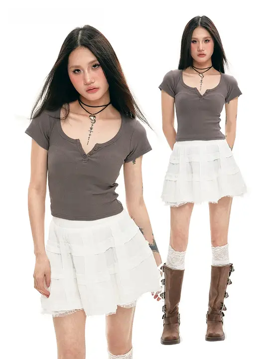 レトロアメリカンVネック短袖Tシャツ【女性用・フィットデザイン・夏用】