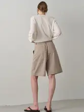 通勤用 女性向け春夏 バギーショートパンツ【リボン付き・カジュアル・五分丈】（セットアップ対応）