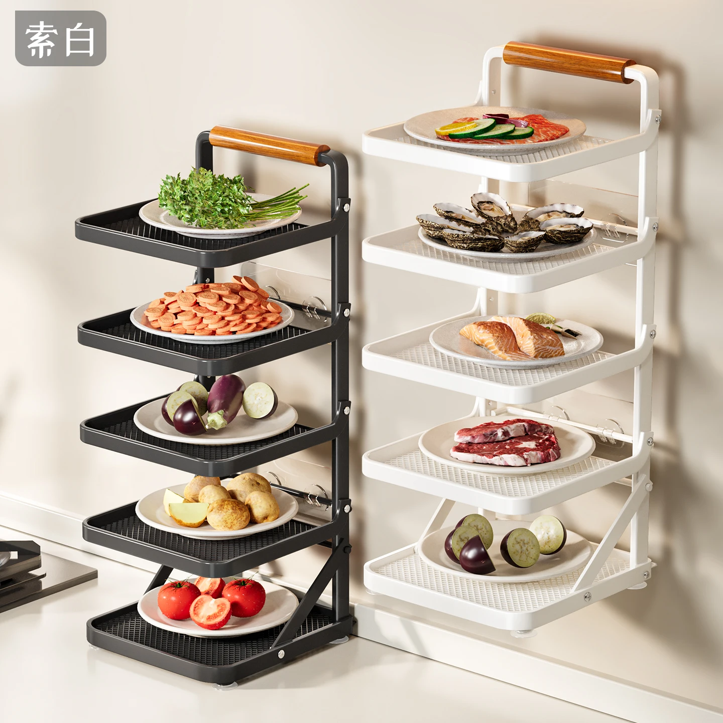 キッチン用壁掛け収納ラック：多層・折りたたみ式で簡単設置の轻奢風収納