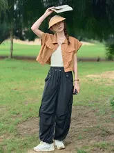 夏用 レディース ワイドレッグ ポケット付き 抽绳工装パンツ【速乾・フィット】