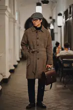 balmacaancoat メンズウールコート【イギリス風・千鳥柄・ベルト付き・ラグラン袖】