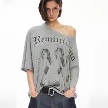 アメリカン風ビンテージスタイルビッグフィット人物プリントTシャツ