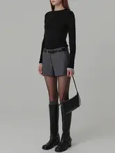 ウールブレンド Aラインショートパンツ【高腰・秋冬用・ゆったりシルエット】